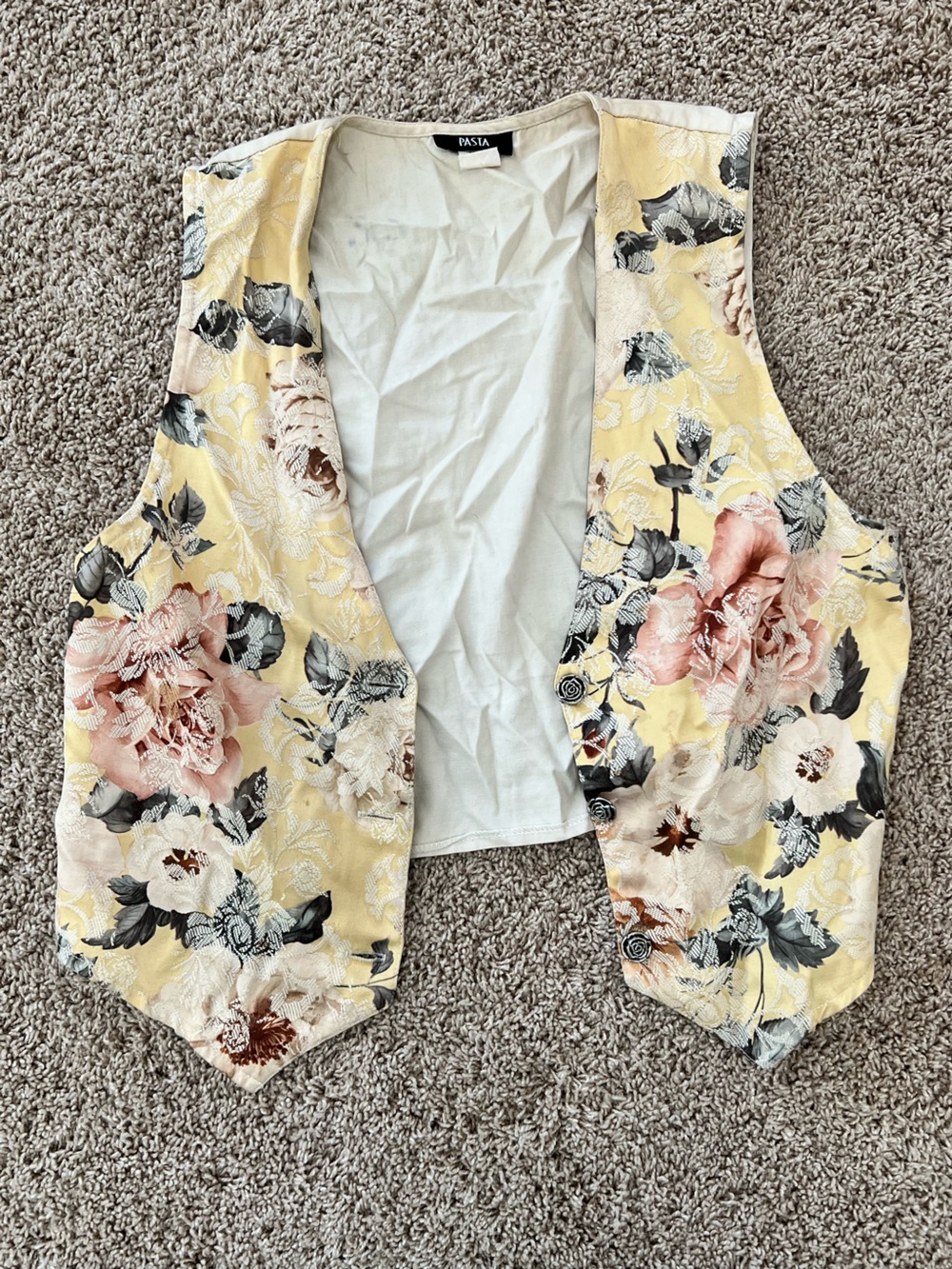 Yellow Floral Bustier Top with Pink Rose Print